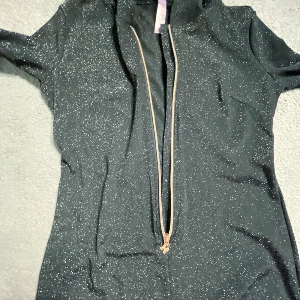 Savage x Fenty Jumpsuit Small Black Glitter Hooded Loungewear Zip Up Stretch - Picture 14 of 14